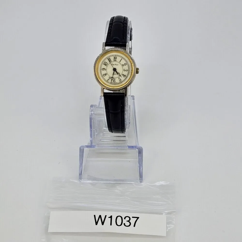VTG Pierre Nicol Women Watch 24MM Cream Dial New Black Leather Bands New Battery